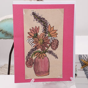 Pink Vase Flowers greeting card