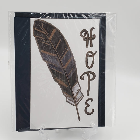 Feather with gold Hope greeting card