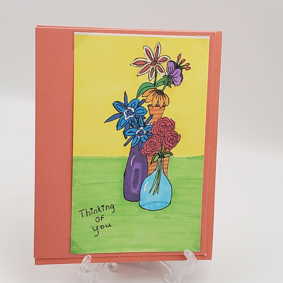 Vibrant flower vase bouquet greeting card