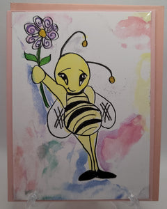 Little Sweet Bee with flower Blank greeting card