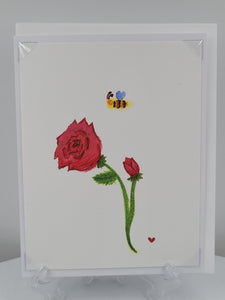 Red Rose & Bee Blank greeting card