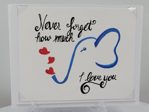 Elephant with Hearts Blank greeting cards