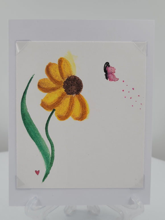 Yellow Flower & Pink Butterfly Blank greeting card
