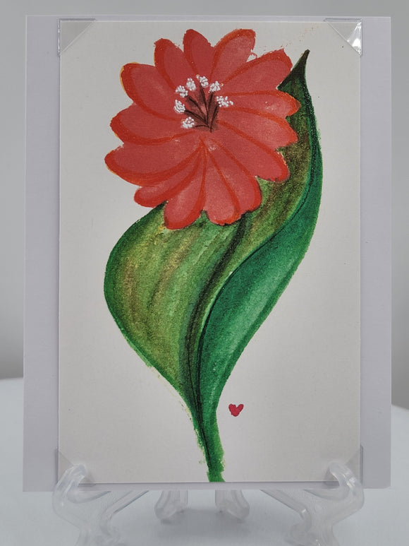 Orange Flower & Leaf Blank greeting card
