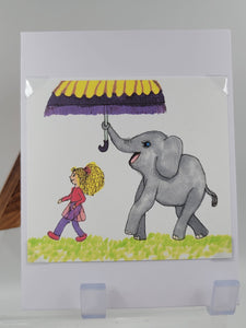 I've Got Your Back Elephant & Girl Blank Note Card